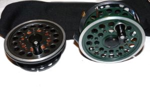 REEL & SPOOL: (2) JW Young Redditch 1540 alloy wide drum salmon fly reel, 4.25
