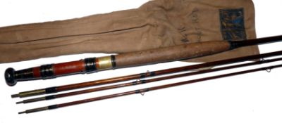 ROD: Early PD Malloch of Perth 9' 3 piece greenheart trout fly rod, c/w spare tip 1