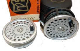REEL & SPOOL: (2) Hardy Marquis Salmon No.2 alloy fly reel, black handle, 2 screw latch, correct