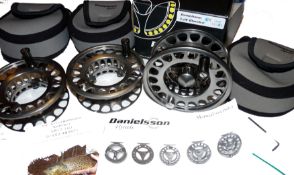 REEL & 2 SPOOLS: (3) Danielson Sweden L5W 8 Twelve hi tech alloy salmon fly reel, 4.25