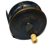REEL: Fine Macleay of Inverness all brass wide drum salmon fly reel, 4.25