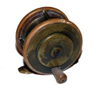 REEL: Eaton & Deller ebonite and brass brook trout fly reel, raised face plate engraved Maker, 6&7
