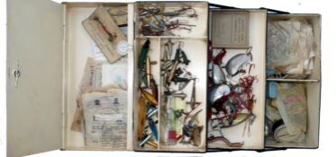 ACCESSORIES: A black japanned cantilever tackle box 12