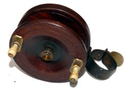 REEL: Scarce Nottingham mahogany/brass collar fitting winch, 3.75