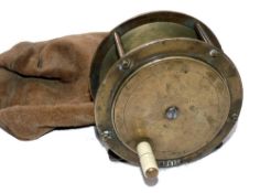 REEL: Interesting J MacGowan all brass salmon fly reel, 4 Brunton St, Berkeley Square London address