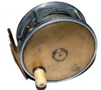 REEL: Early transitional Hardy Perfect  brass faced alloy salmon fly reel, 4.75