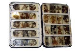 FLY BOX: Hardy The Halford black japanned dry fly box, Hardy nickel oval logo plate, fine