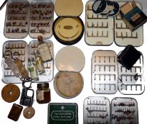 ACCESSORIES: (Qty) Early J Forrest London black japanned salmon fly tin, 7