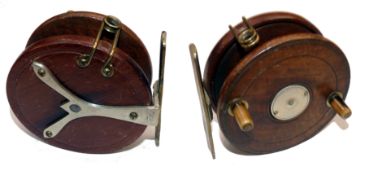 REEL: Early nickel Y back mahogany/brass Centrepin reel, 4