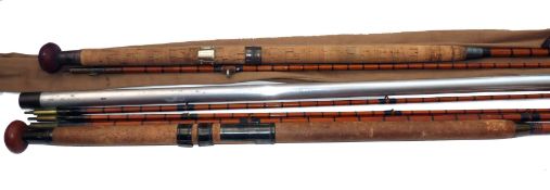 RODS: (2) C Farlow The Fife 15' 3 pce plus correct spare tip split cane salmon fly rod, agate butt