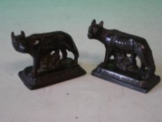 A Pair of Patinated Metal Figures Romulus and Remus and the She Wolf. Marked Ricordo Di Roma. 3