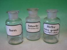 Three Apothecary Jars Each with paper label. 8 ¼