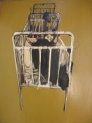 Vietnam War Interior with child in a cot. Oil on hardboard 32