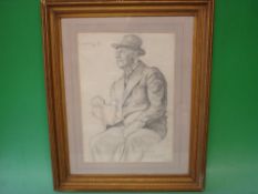 Signed L.S Lowry, Portrait of a gentleman, probably Lowry himself, wearing a trilby hat. Pencil 15