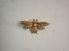 A Seed Pearl Bee Brooch In 15ct gold
