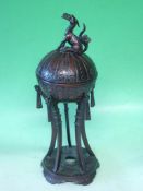 A Japanese Bronze Censer Meiji. The domed cover with dragon surmount, raised on square supports