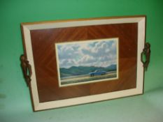 Automobilia A Jaguar showroom tea tray, the centre with a print of an Mk.2 after Roy Nockolds, the