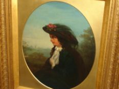 English School Portrait of a young lady seated in a landscape. Signed W. Bromley. Oil on canvas 20