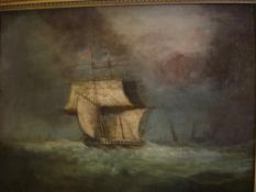 W. Thomas Shipping in choppy seas. Signed. Oil on canvas 15