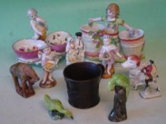 A Sitzendorf Double Salt (Restored) Together with other small decorative ceramics