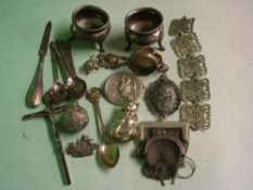 A Collection of White Metalware To include a WMF baby's rattle in the form of a teddy bear and a