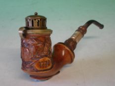 A Viennese Tobacco Pipe Carved with a stag. The bowl 2 ½