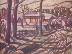A. Norman Country road with farm. Signed. Oil on textile laid on board 19