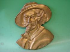 A Gilt Bronze Relief Wall Plaque Bust portrait of Charles 1 signed W. Parry. 12 ¼