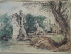 Alan Sorrell Abbey ruins. Signed and dated 1966. Mixed media on paper 10