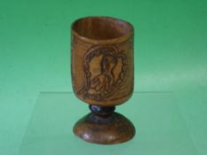 Scandinavian Art A treen goblet with naïve carved fern and lady within a heart. 4 ¼