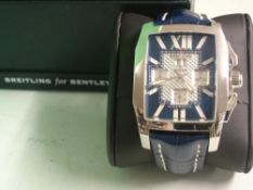 Breitling for Bentley A Flying B wristwatch, the stainless steel case with blue dial, subsidiary