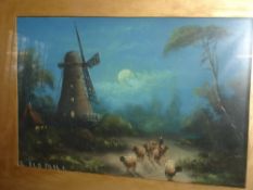 English School A Nocturne. The Old Mill. Signature partly obscured by mount. Pastel on paper 10