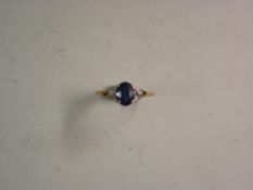 A Sapphire and Diamond Three Stone Ring Marked 375