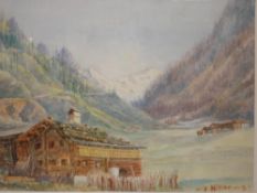 Signed A. Hitler Chalets in an alpine valley. Watercolour on paper 8 ¾