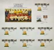 1966 England World Cup Winners team press reproduction print depicting the winners and the World Cup