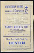 1956/57 Hartlepool United v Manchester United FA Cup 3rd Round football programme, 4 page issue G