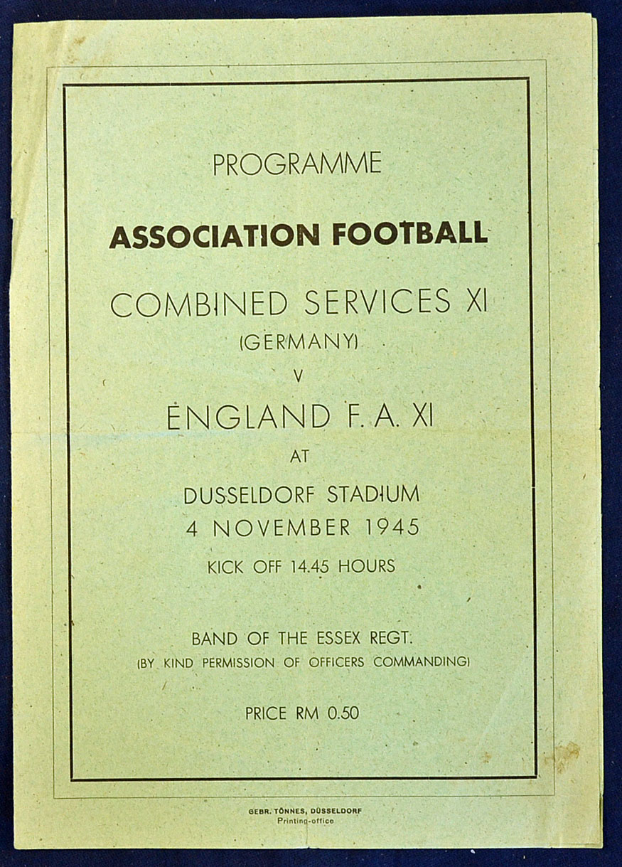 1945 War Time International football programme Combined Services XI (Germany) v England (FA XI) at