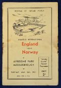 Scarce 1951 Festival of Britain football match programme England v Norway at Ayresome Park,
