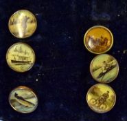 Edwardian Sporting Dress Studs – set of six yellow metal individual dress shirt studs with printed