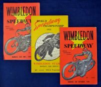 3x Wimbledon Speedway programmes from the early 1950s to incl 1951 “World Speedway Championship
