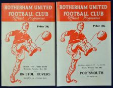 Football programmes Rotherham United v Bristol Rovers 60/61 and Rotherham Utd v Portsmouth 60/61