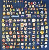 Collection of football metal/enamel pin badges with many league clubs, Chelsea, Manchester Utd,