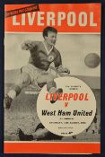 1964 Charity Shield match football programme Liverpool v West Ham United at Anfield, Liverpool G