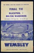 1953 FA Cup Final programme Blackpool v Bolton Wanderers at Wembley, includes official song sheet