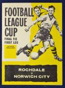 Very scarce football programme Rochdale v Norwich City 61/62 Football League Cup Final 1962 1st