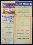Newcastle United football programmes including away at 1951/52 Swansea Town (FAC), Portsmouth (FAC),