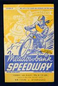 1952 Britain v Overseas Fourth International Speedway Match – pocket fold and results in pencil