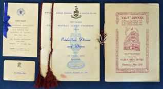 Selection of dinner menus and including the 1926 Dinner Menu for FA and players on tour in Canada