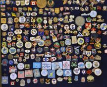 Quantity of Canadian club rugby pin badges mostly enamel, featuring 12 provinces, Vancouver RU,