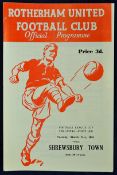 Football League Cup Semi-Final programme 1961 Rotherham United v Shrewsbury Town dated Tuesday 21